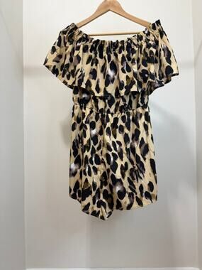 SHEIN Curve Leopard Print Off Shoulder Romper 0XL